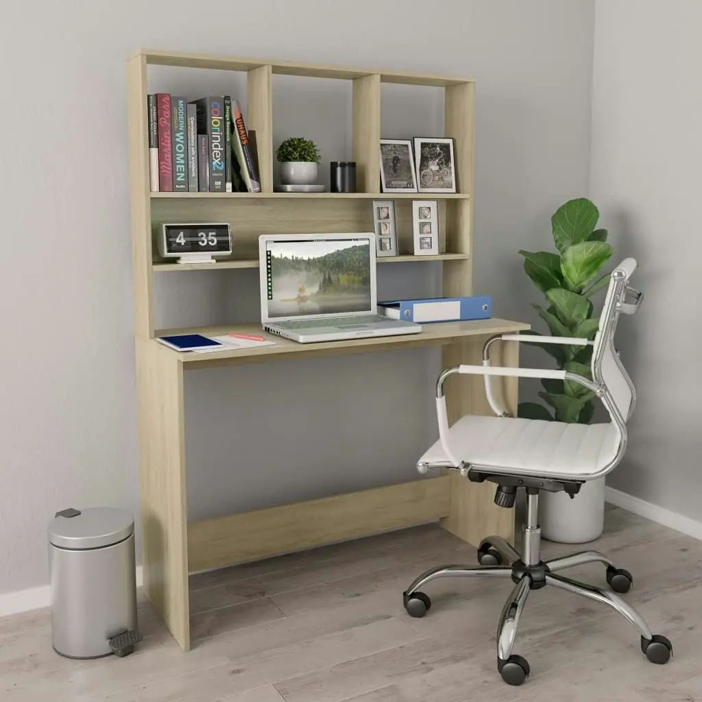 Desk with Shelves Sonoma Oak 110x45x157 cm Engineered Wood 800390