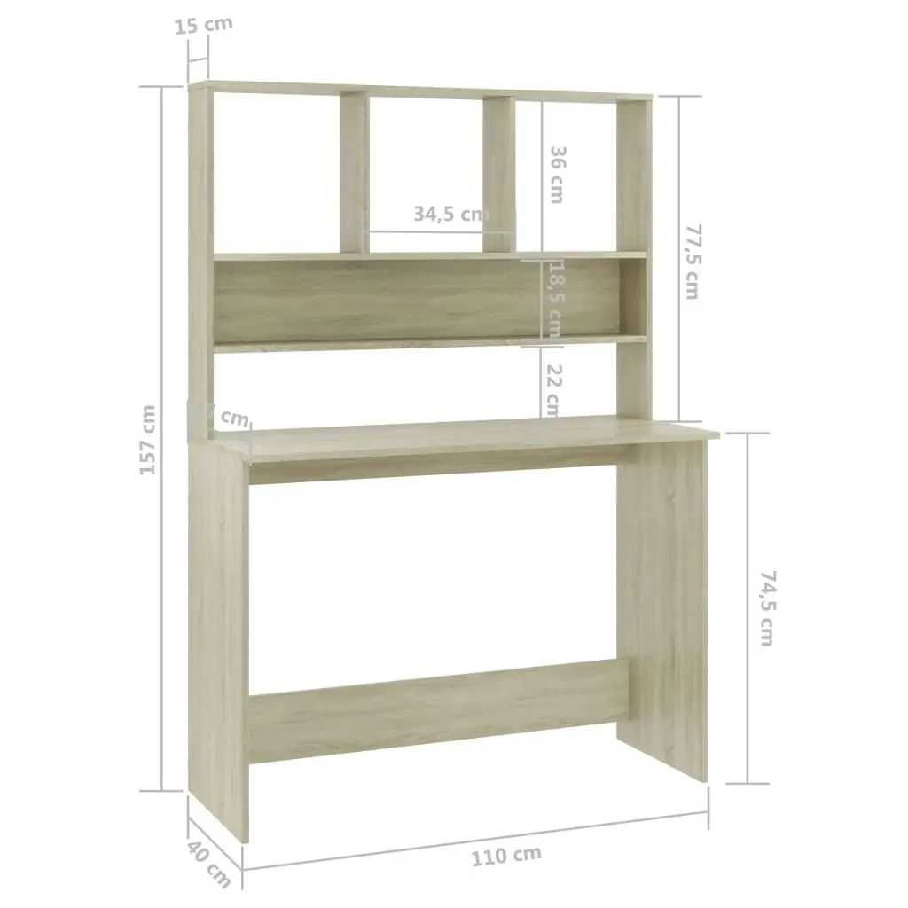 Desk with Shelves Sonoma Oak 110x45x157 cm Engineered Wood 800390