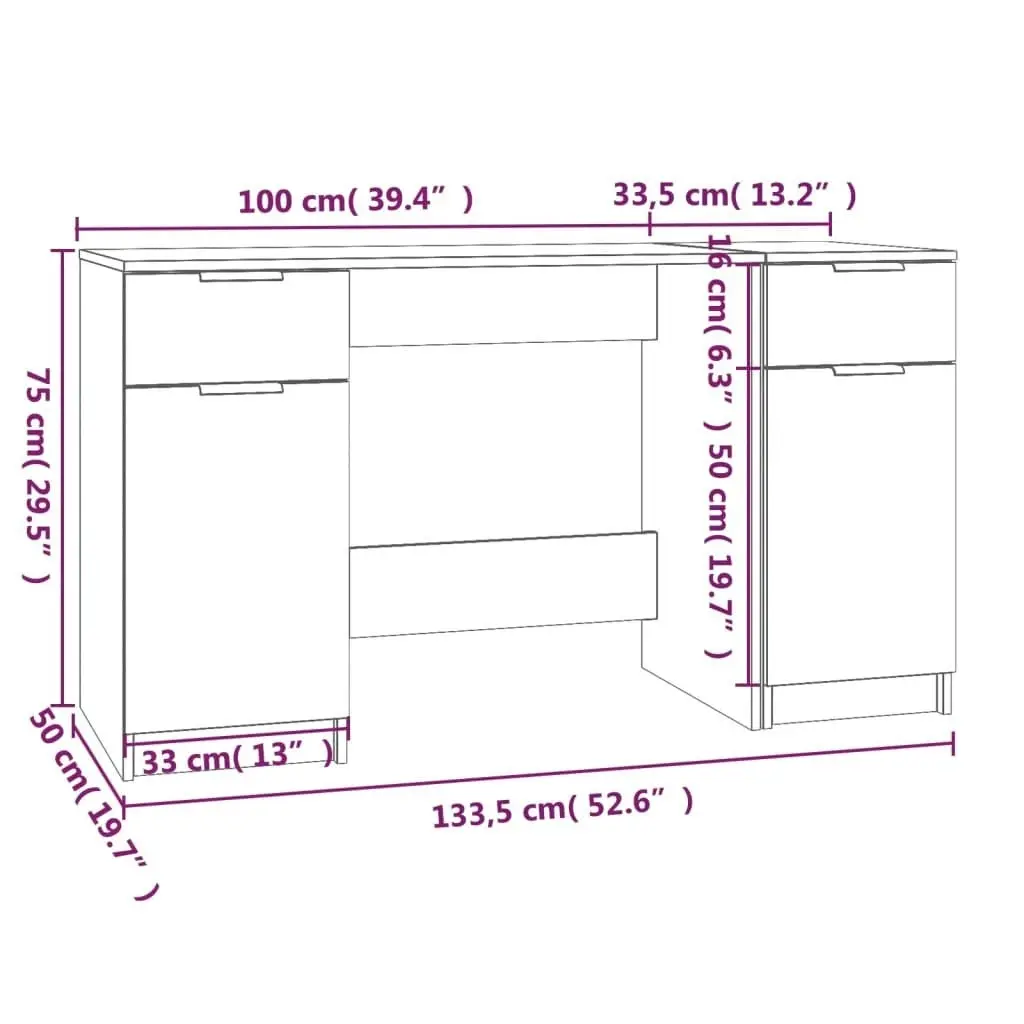 Desk with Side Cabinet White Engineered Wood 3115908