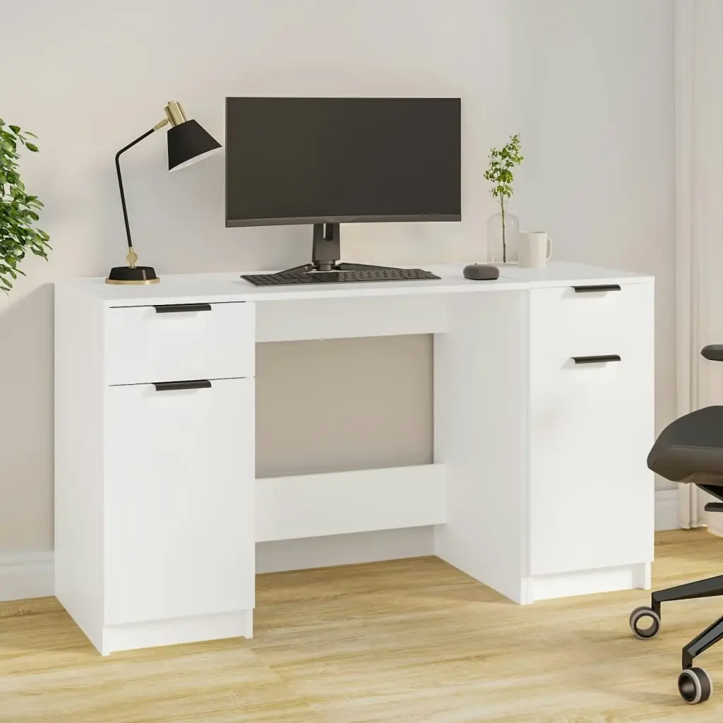 Desk with Side Cabinet White Engineered Wood 3115908