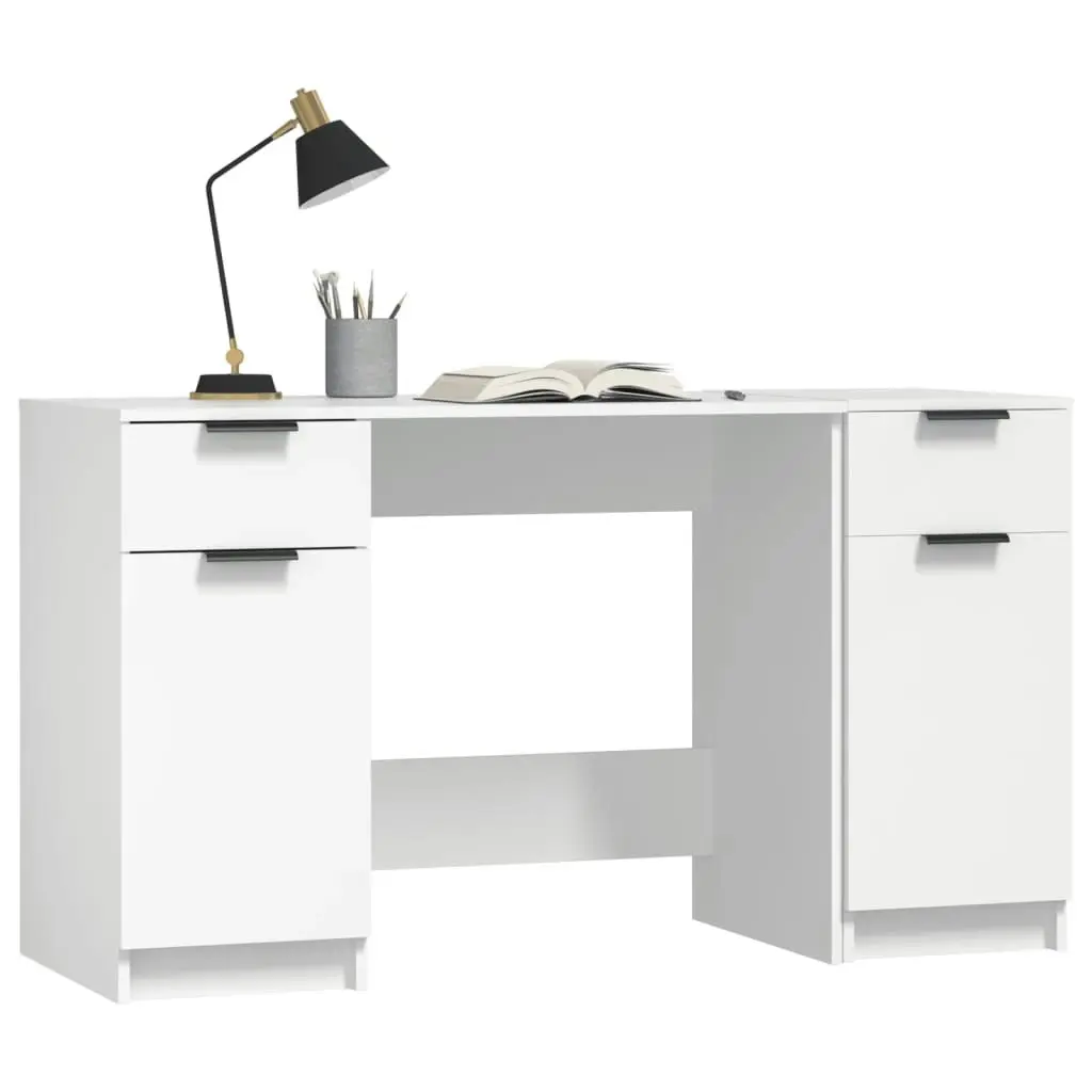 Desk with Side Cabinet White Engineered Wood 3115908