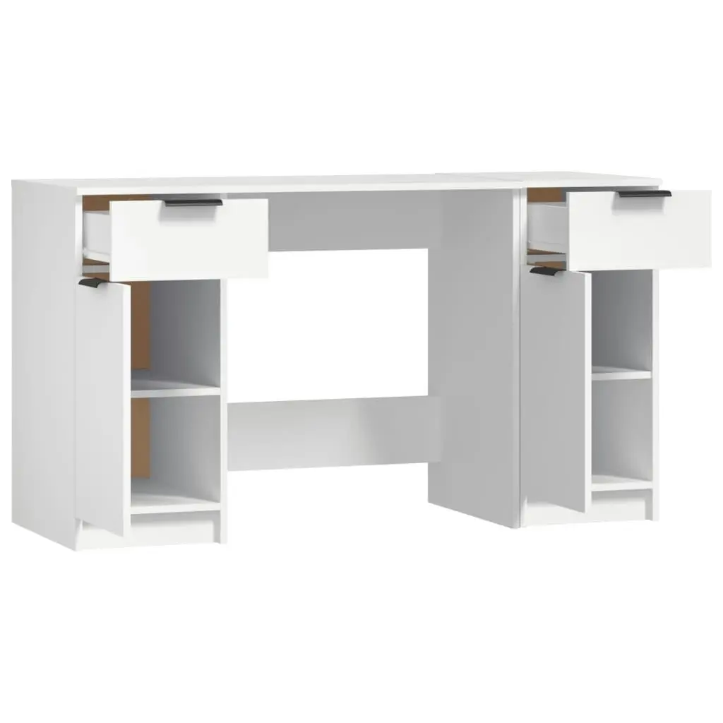 Desk with Side Cabinet White Engineered Wood 3115908