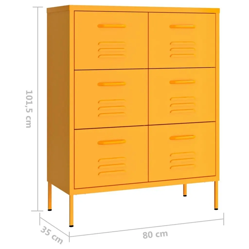 Drawer Cabinet Mustard Yellow 80x35x101.5 cm Steel 336146