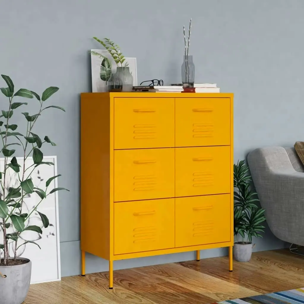 Drawer Cabinet Mustard Yellow 80x35x101.5 cm Steel 336146