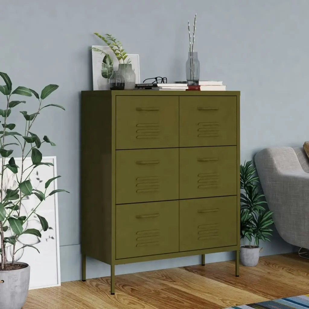 Drawer Cabinet Olive Green 80x35x101.5 cm Steel 336144