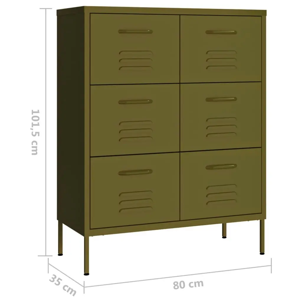 Drawer Cabinet Olive Green 80x35x101.5 cm Steel 336144