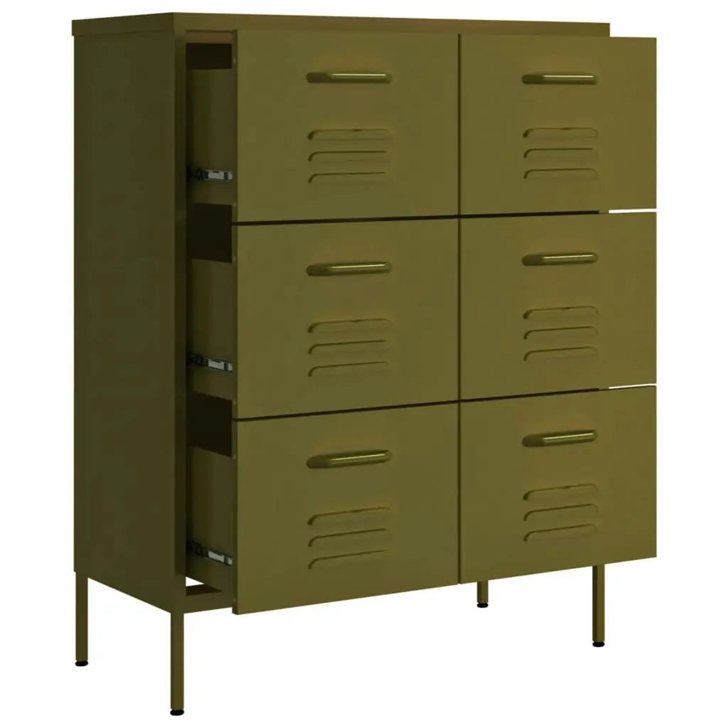 Drawer Cabinet Olive Green 80x35x101.5 cm Steel 336144