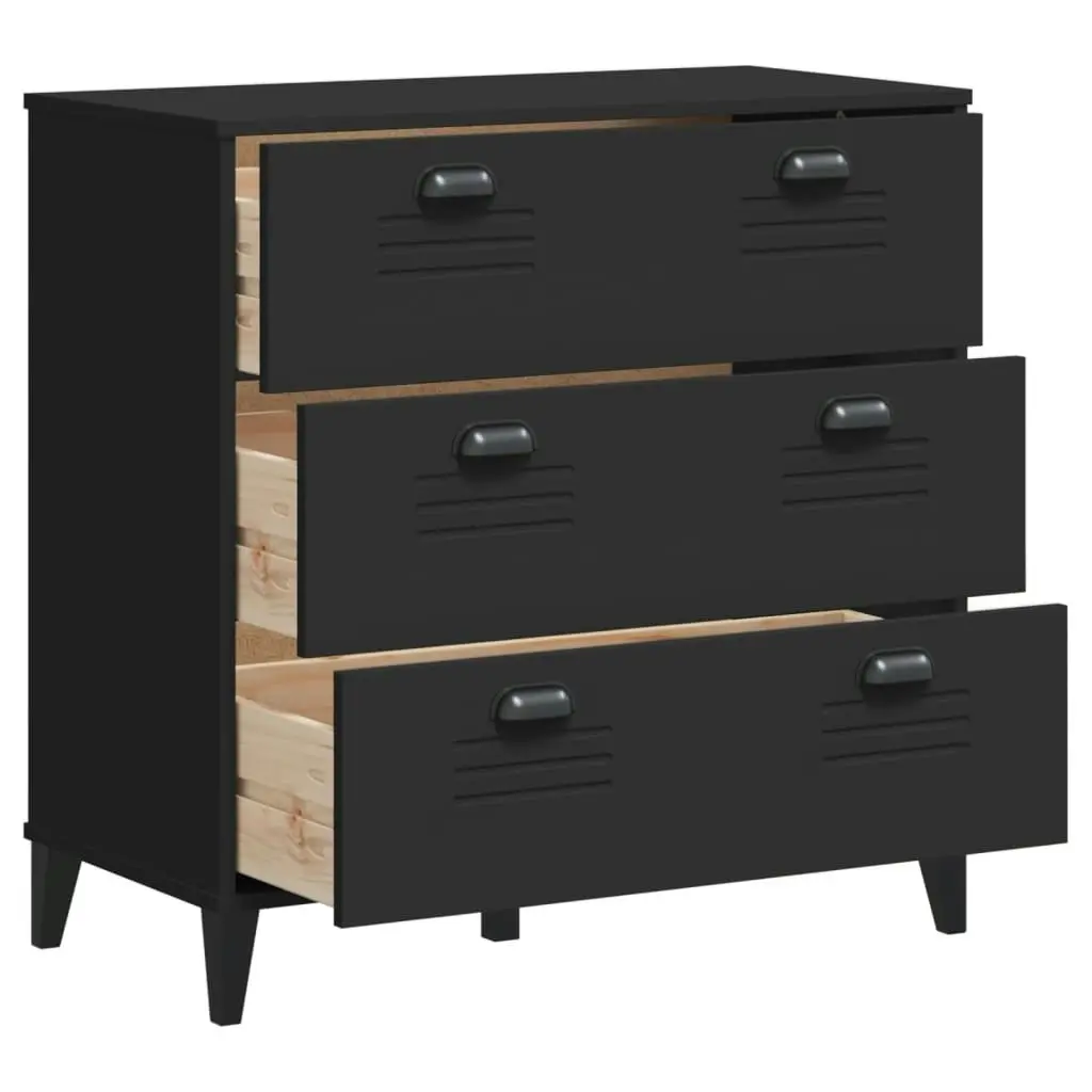 Drawer Cabinet VIKEN Black Solid Wood Pine 374921