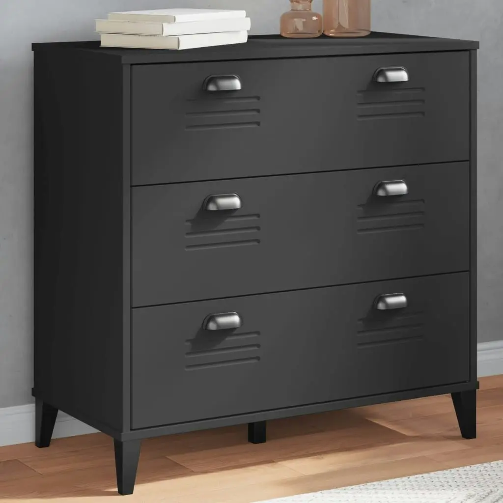 Drawer Cabinet VIKEN Black Solid Wood Pine 374921