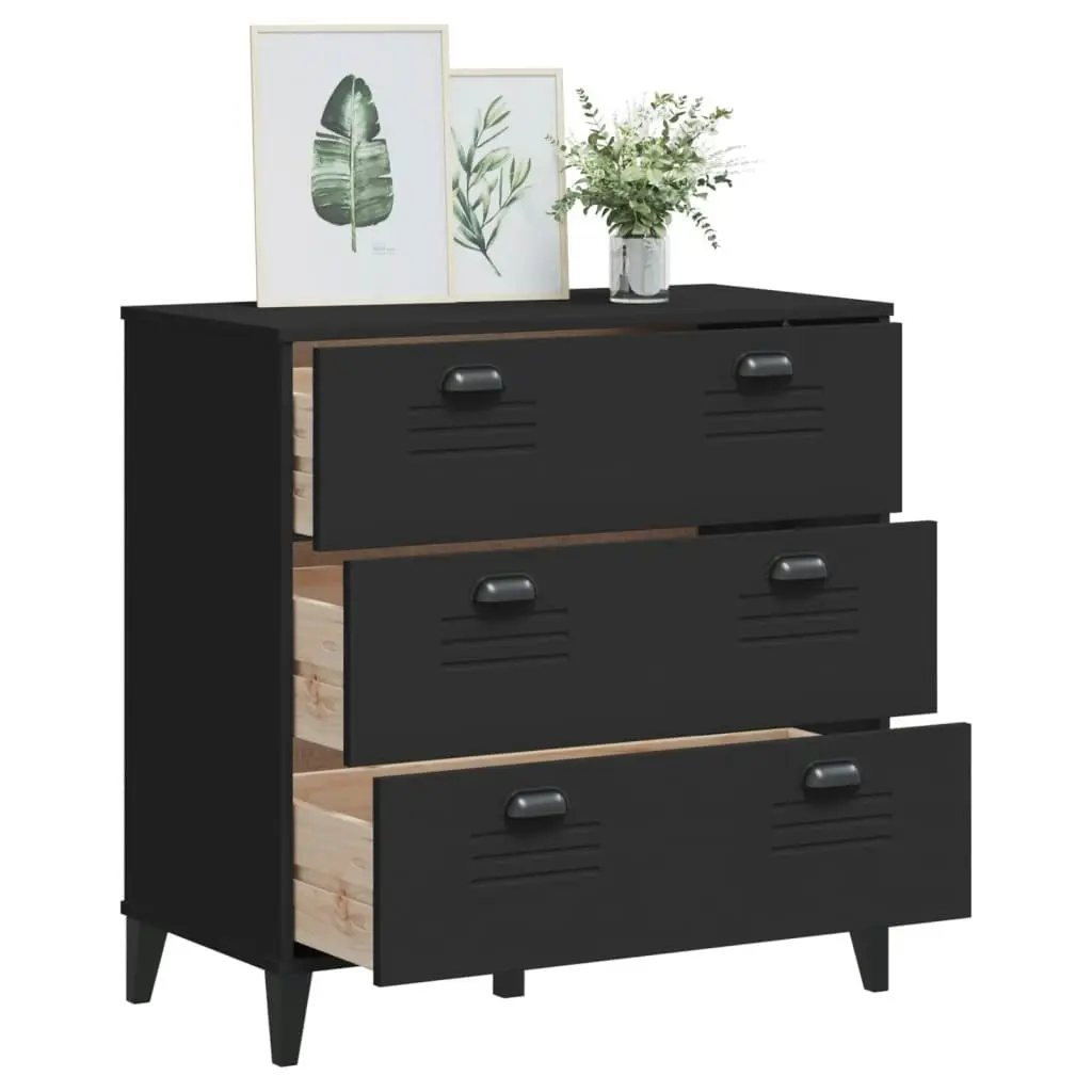 Drawer Cabinet VIKEN Black Solid Wood Pine 374921