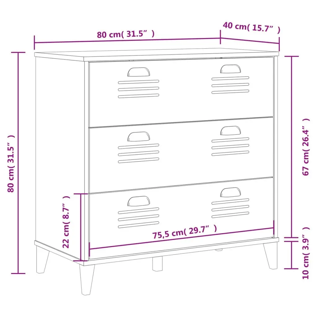 Drawer Cabinet VIKEN Black Solid Wood Pine 374921