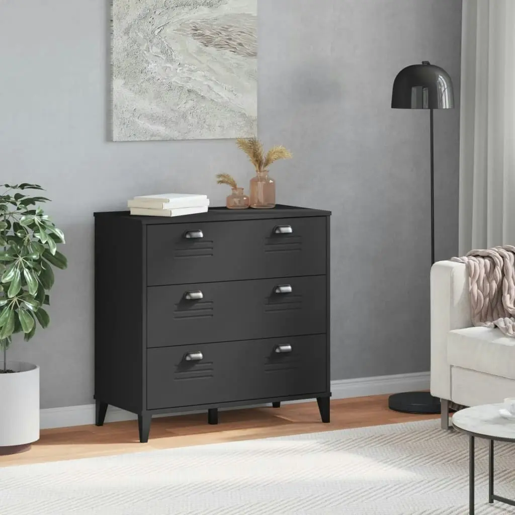 Drawer Cabinet VIKEN Black Solid Wood Pine 374921