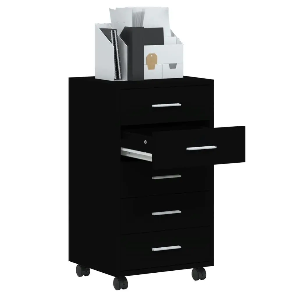 Drawer Cabinet with Castors Black Engineered Wood 342671