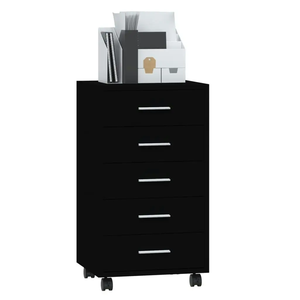 Drawer Cabinet with Castors Black Engineered Wood 342671