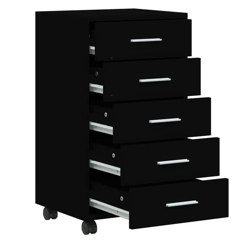 Drawer Cabinet with Castors Black Engineered Wood 342671