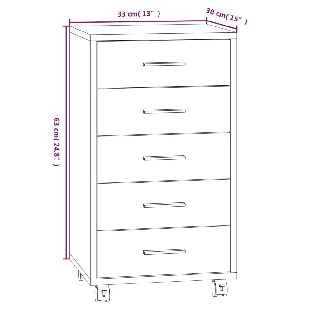 Drawer Cabinet with Castors Black Engineered Wood 342671