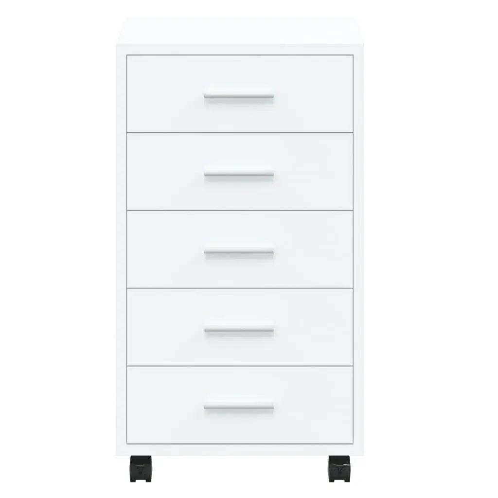 Drawer Cabinet with Castors High Gloss White Engineered Wood 342673