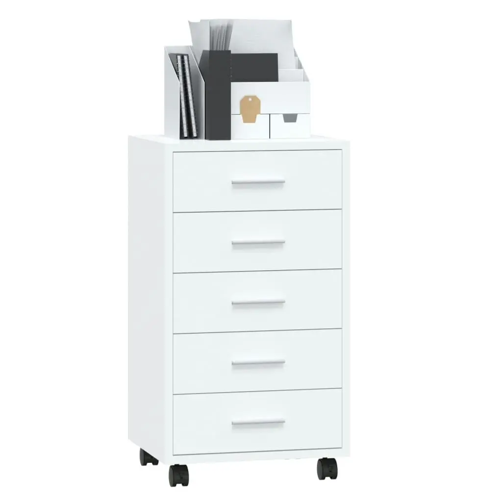 Drawer Cabinet with Castors High Gloss White Engineered Wood 342673