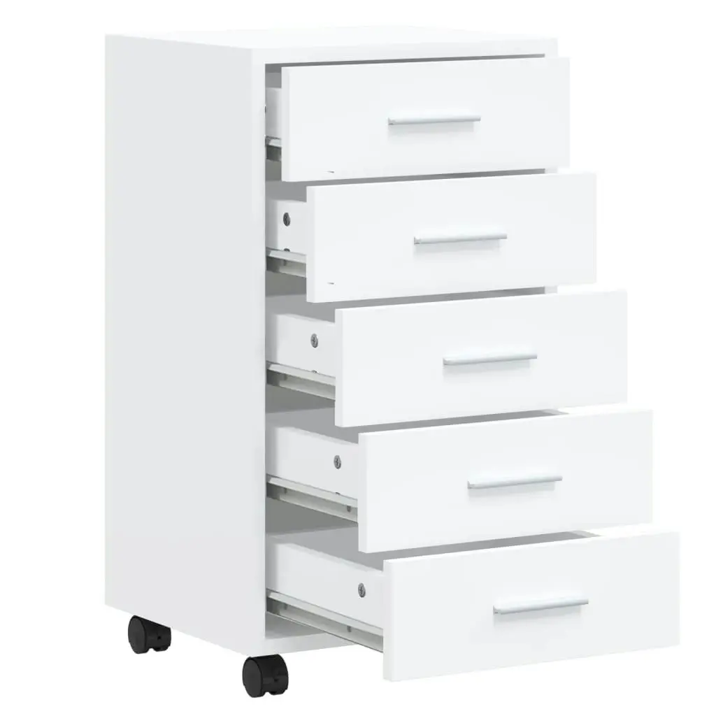 Drawer Cabinet with Castors High Gloss White Engineered Wood 342673