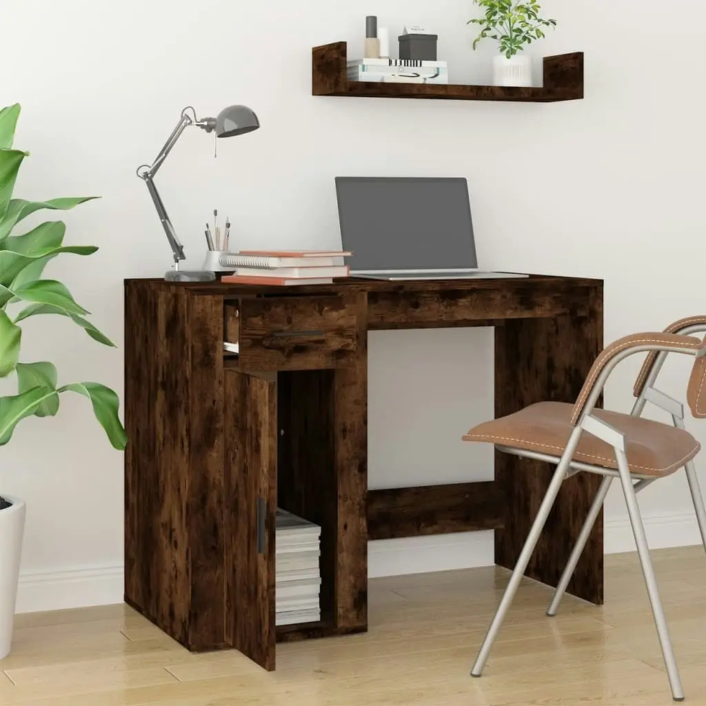 Desk Smoked Oak 100x49x75 cm Engineered Wood 816789