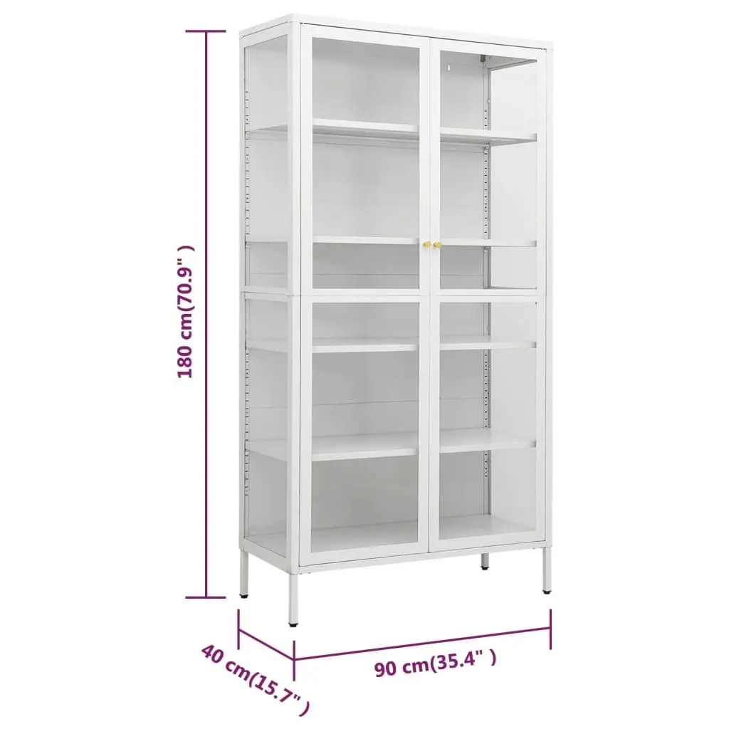 Display Cabinet White 90x40x180 cm Steel and Tempered Glass 336080