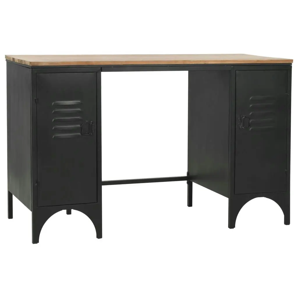 Double Pedestal Desk Solid Firwood and Steel 120x50x76 cm 246422