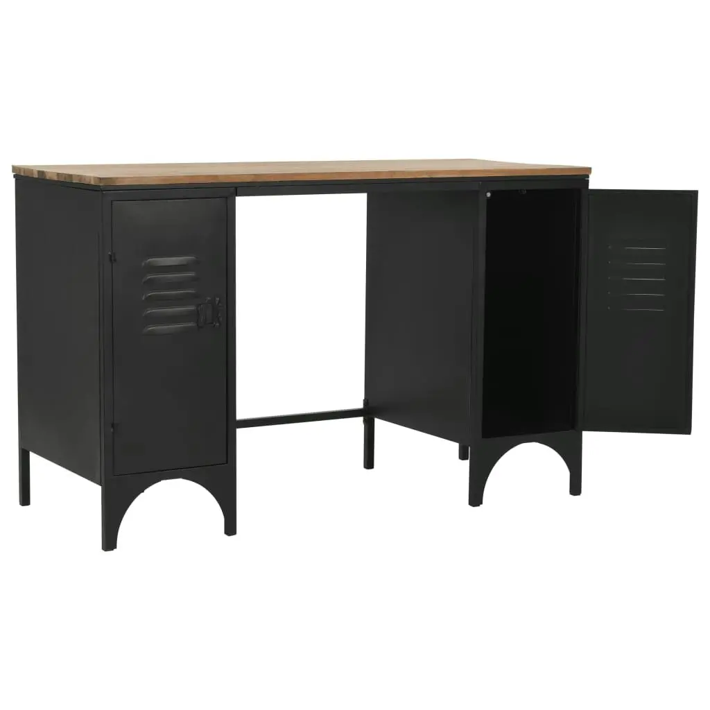 Double Pedestal Desk Solid Firwood and Steel 120x50x76 cm 246422