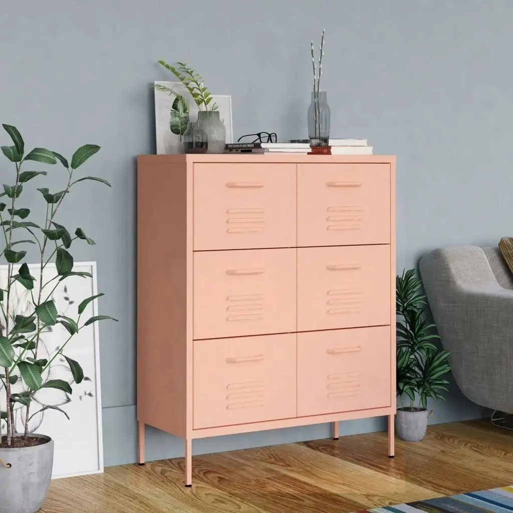 Drawer Cabinet Pink 80x35x101.5 cm Steel 336148