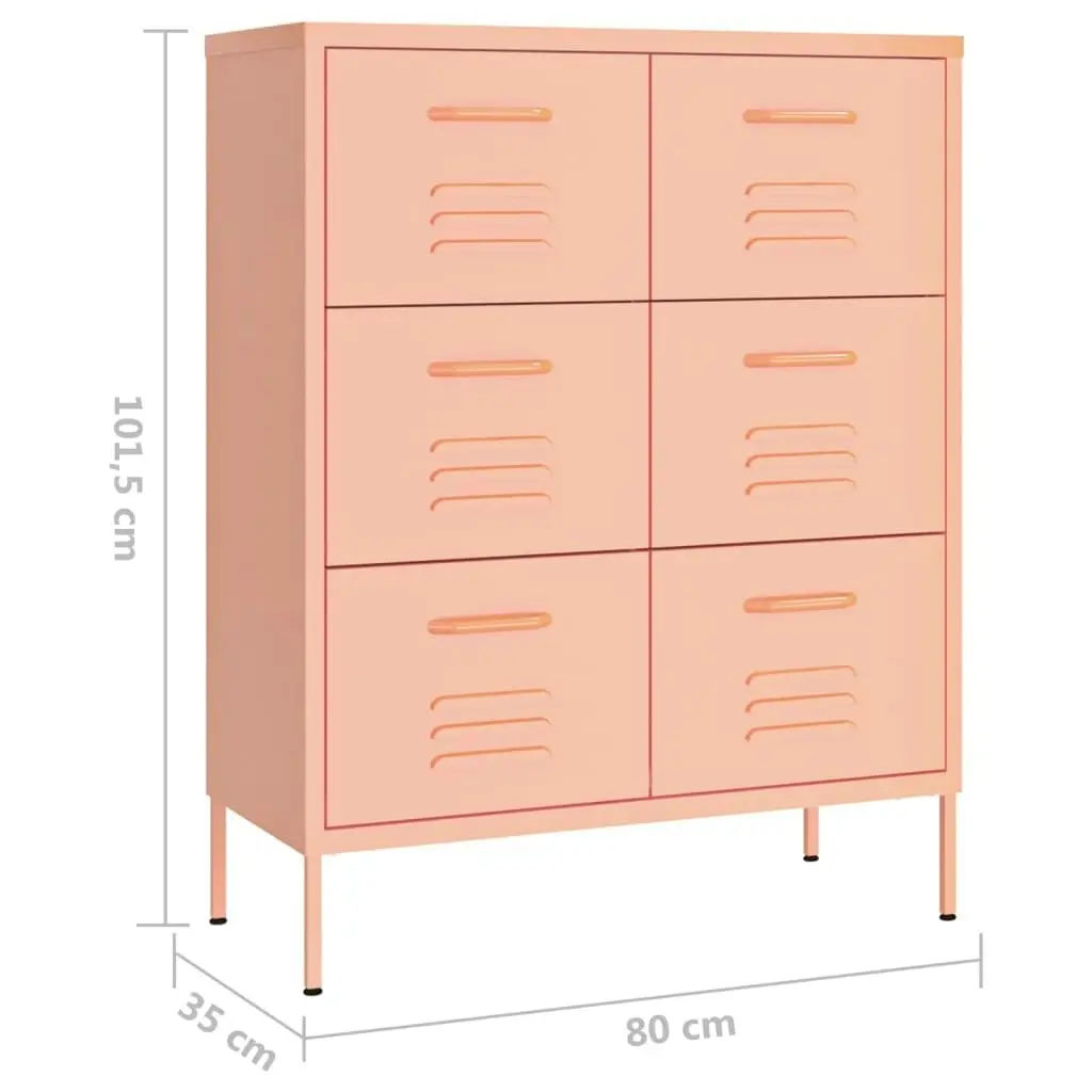 Drawer Cabinet Pink 80x35x101.5 cm Steel 336148