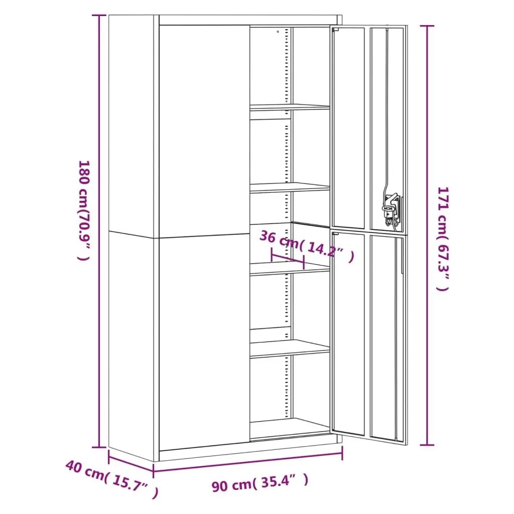 File Cabinet Light Grey 90x40x180 cm Steel 339753