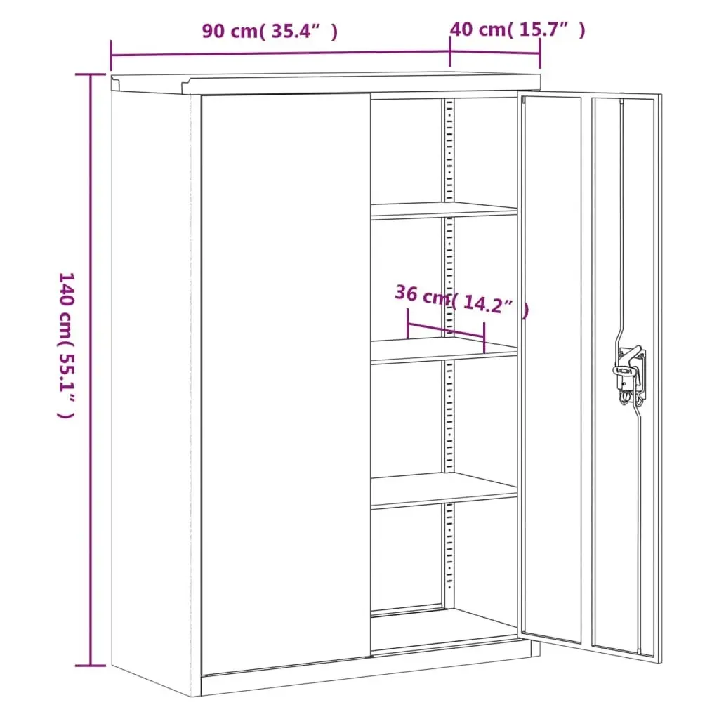 File Cabinet Anthracite and White 90x40x140 cm Steel 339748