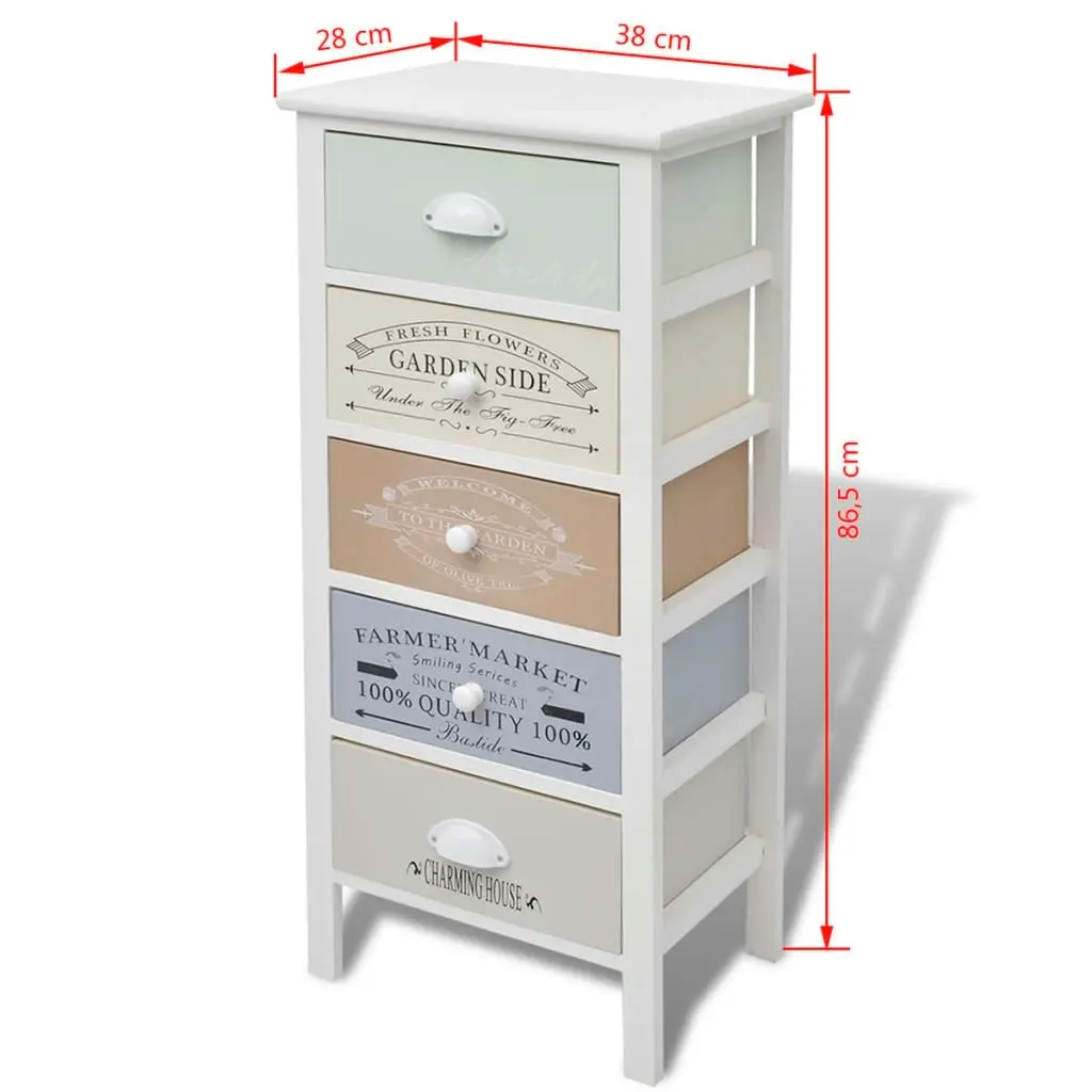 French Storage Cabinet 5 Drawers Wood 242878