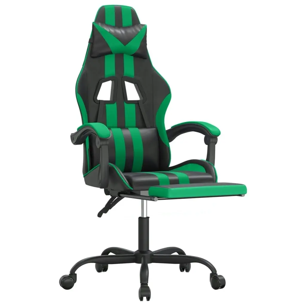 Gaming Chair with Footrest Black and Green Faux Leather 3143833