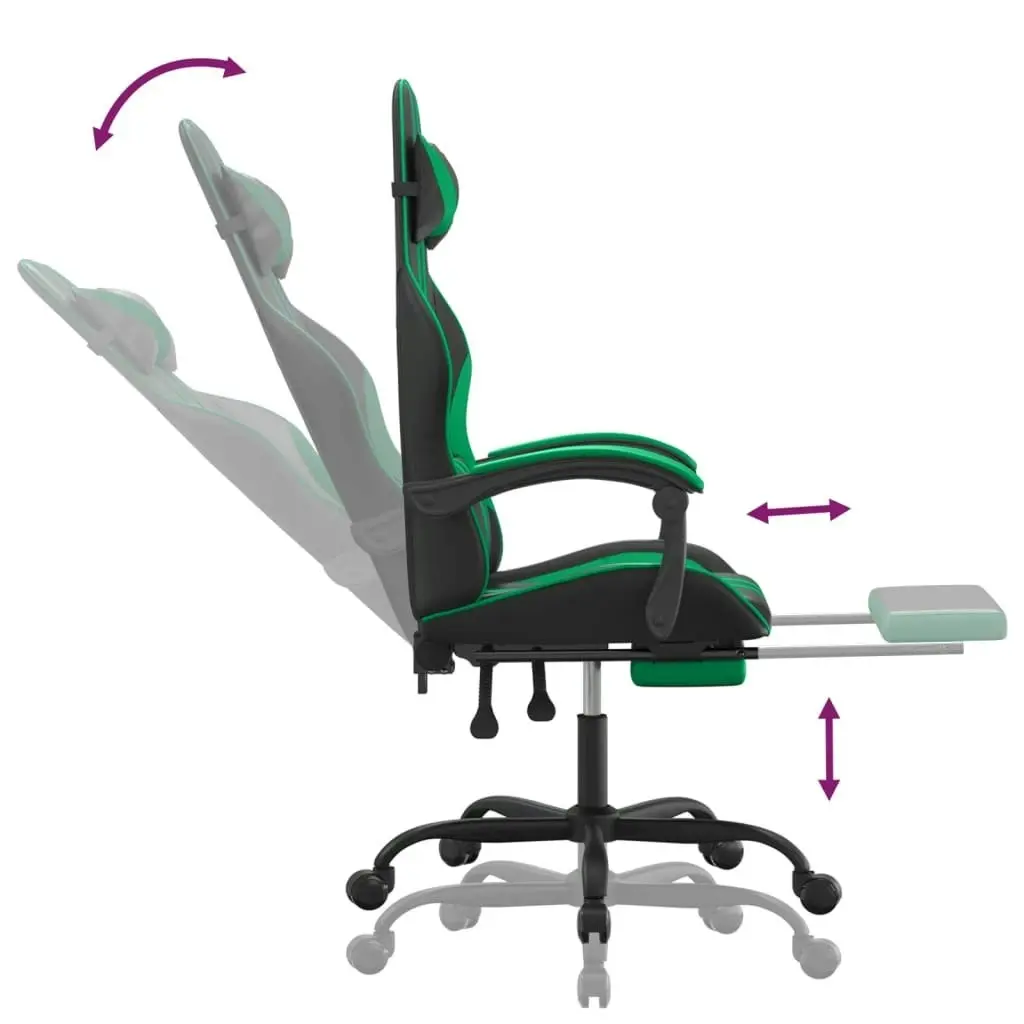 Gaming Chair with Footrest Black and Green Faux Leather 3143833