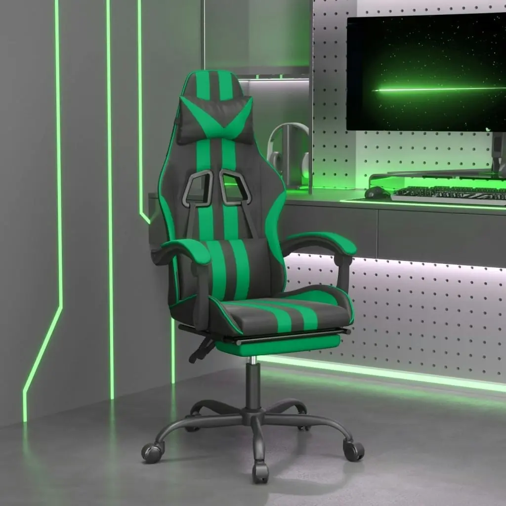 Gaming Chair with Footrest Black and Green Faux Leather 3143833