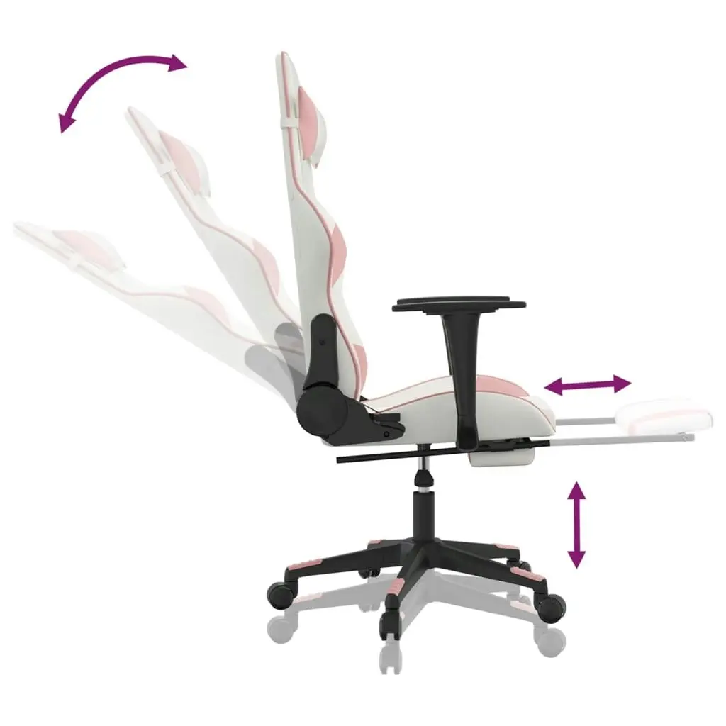 Gaming Chair with Footrest White and Pink Faux Leather 3143772