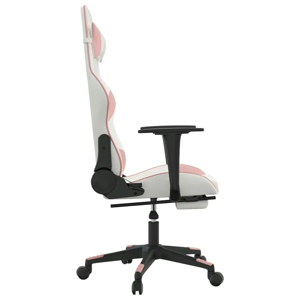 Gaming Chair with Footrest White and Pink Faux Leather 3143772