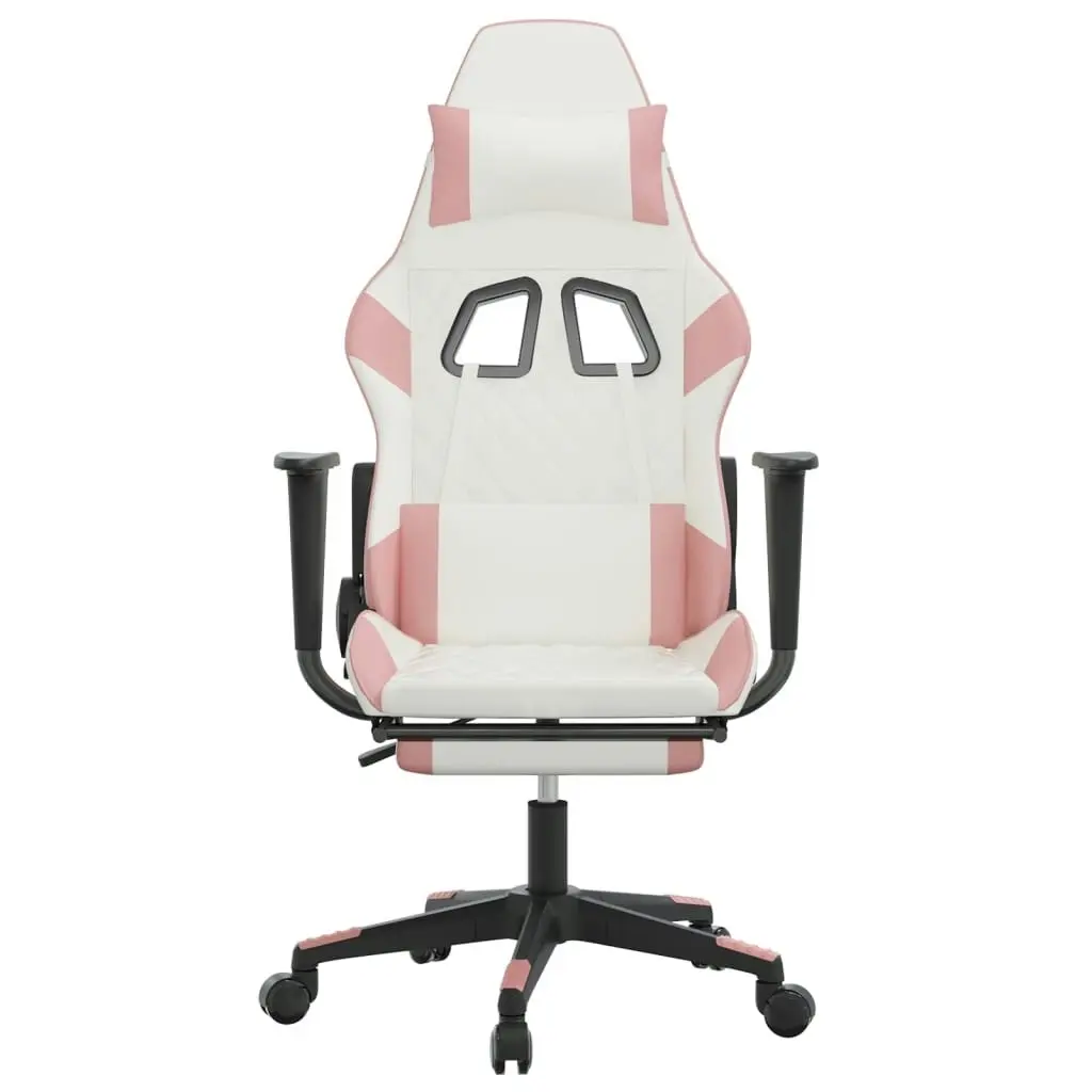 Gaming Chair with Footrest White and Pink Faux Leather 3143772