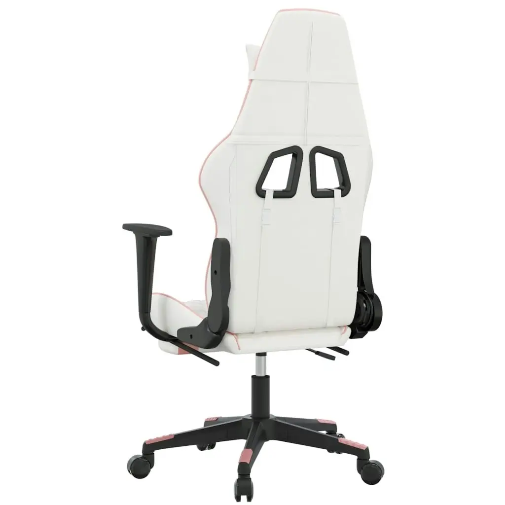 Gaming Chair with Footrest White and Pink Faux Leather 3143772