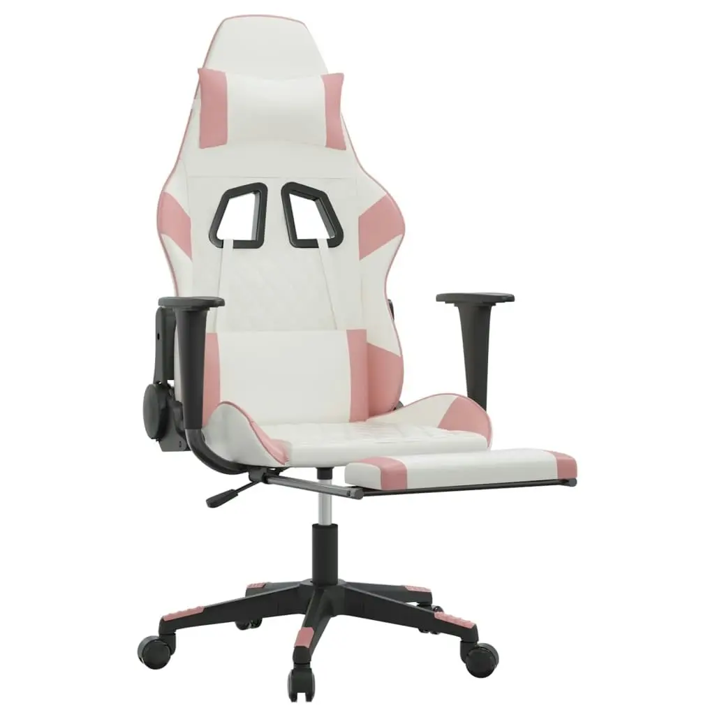 Gaming Chair with Footrest White and Pink Faux Leather 3143772