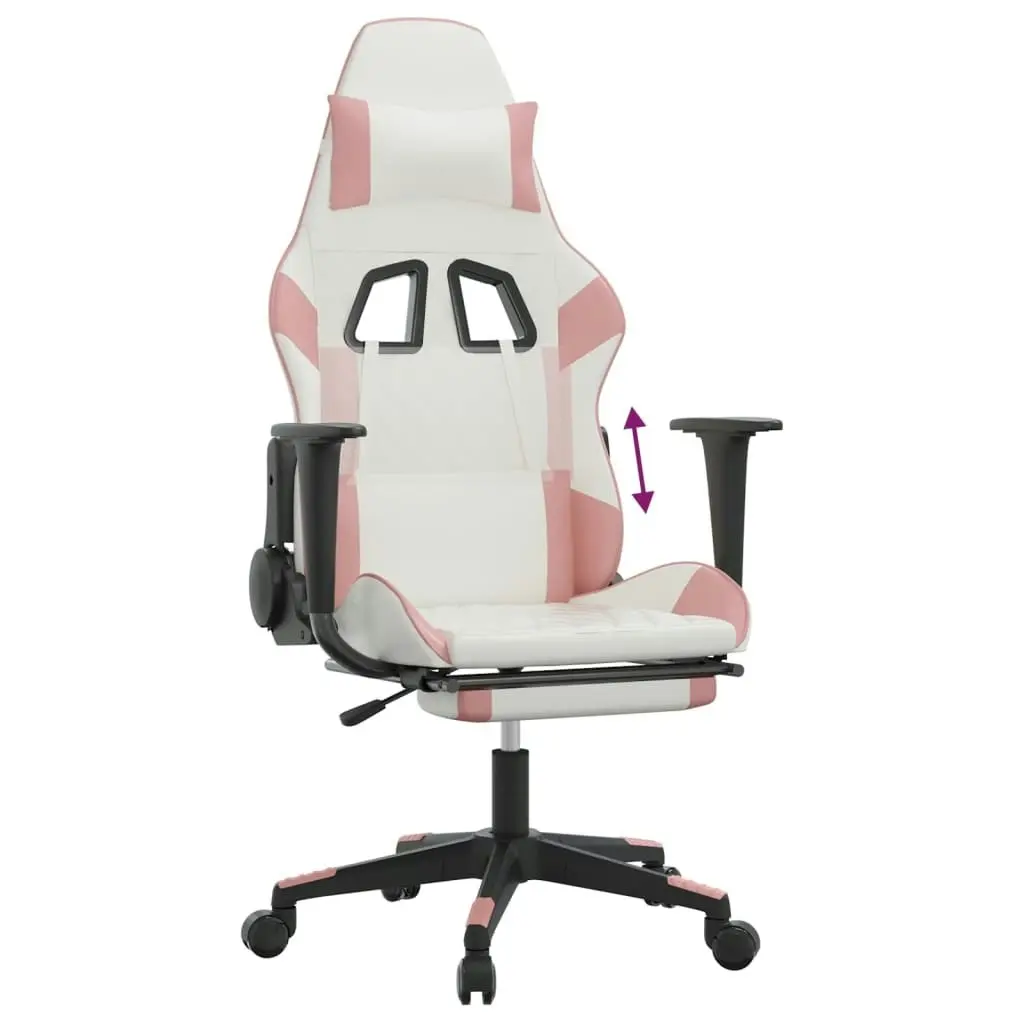 Gaming Chair with Footrest White and Pink Faux Leather 3143772