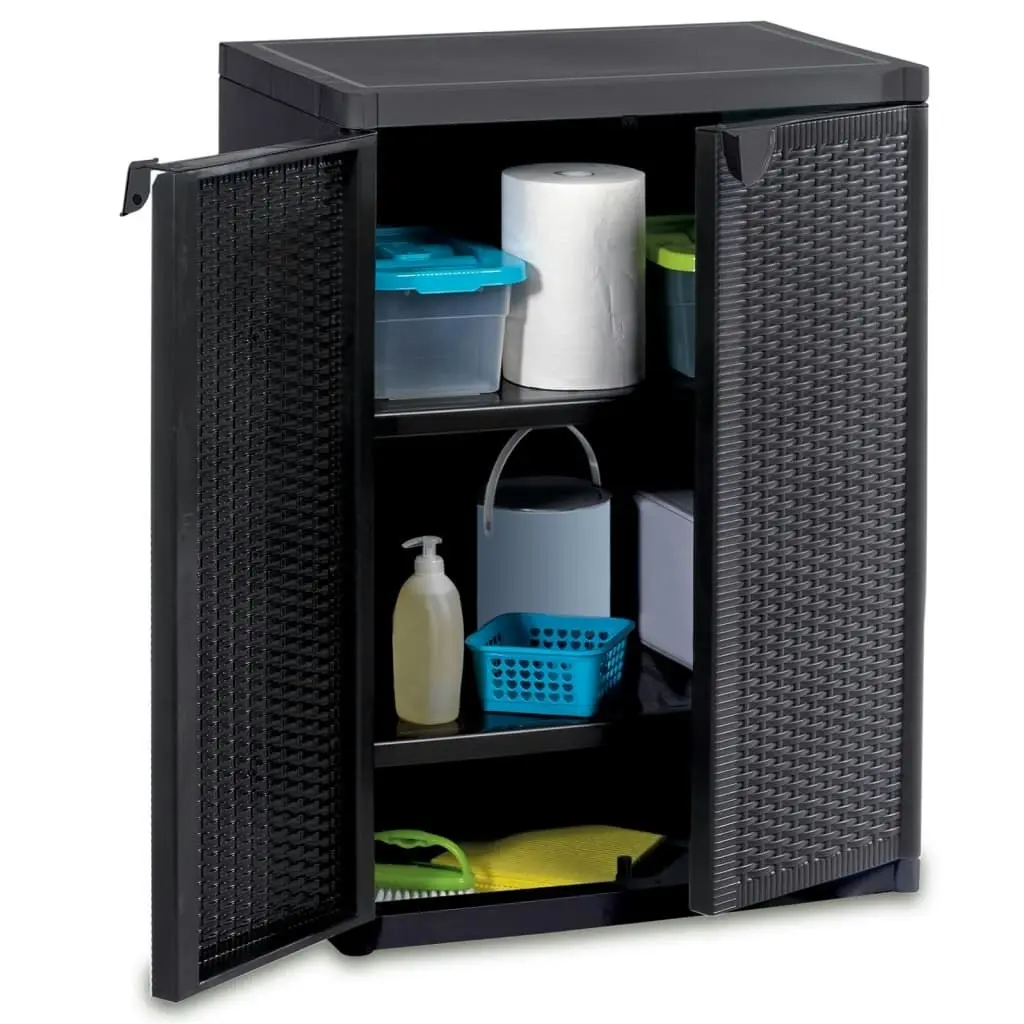 Garden Storage Cabinet Black 65x45x88 cm PP Rattan 151236