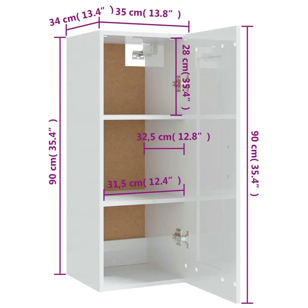 Hanging Cabinet High Gloss White 35x34x90 cm Engineered Wood 812480