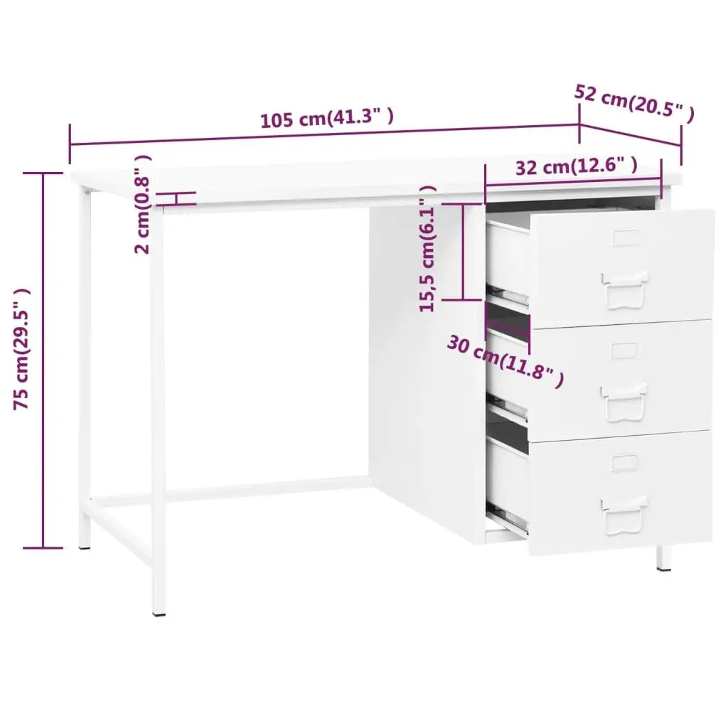 Industrial Desk with Drawers White 105x52x75 cm Steel 339635