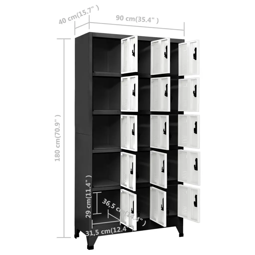 Locker Cabinet Anthracite and White 90x40x180 cm Steel 339824