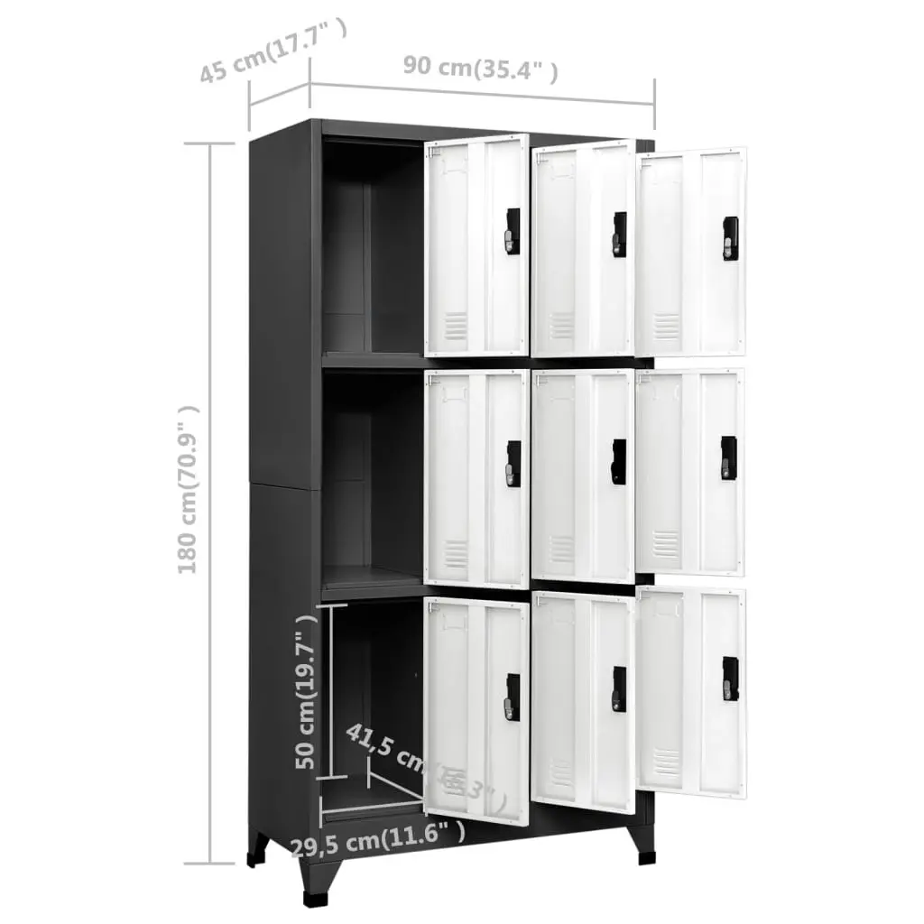 Locker Cabinet Anthracite and White 90x45x180 cm Steel 339808