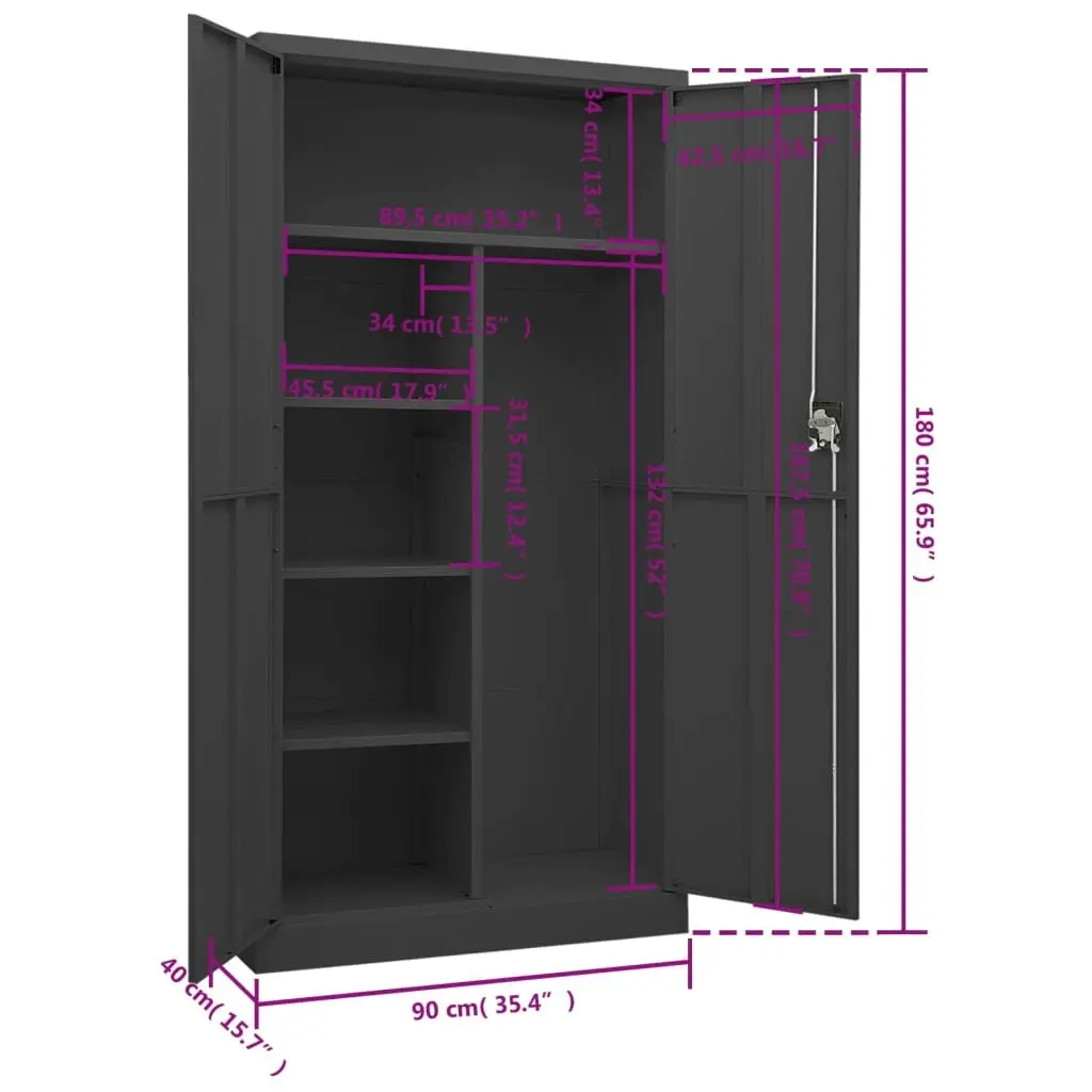 Locker Cabinet Anthracite 90x40x180 cm Steel 335973