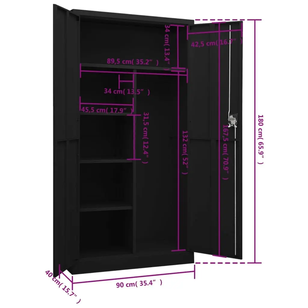 Locker Cabinet Black 90x40x180 cm Steel 335972