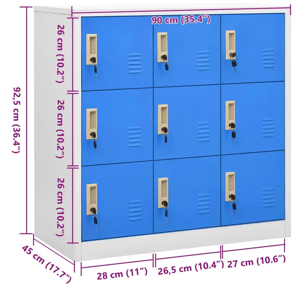 Locker Cabinet Light Grey and Blue 90x45x92.5 cm Steel 336441