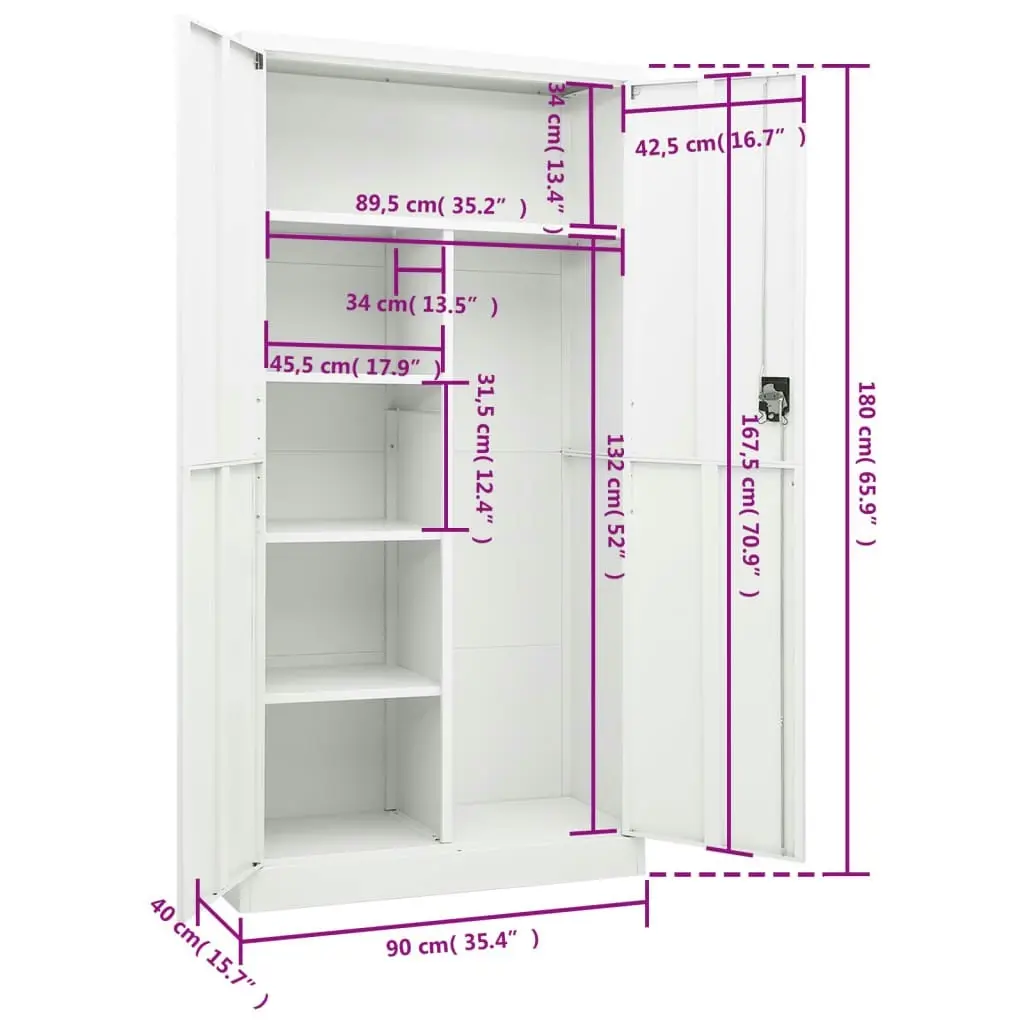 Locker Cabinet White 90x40x180 cm Steel 335970